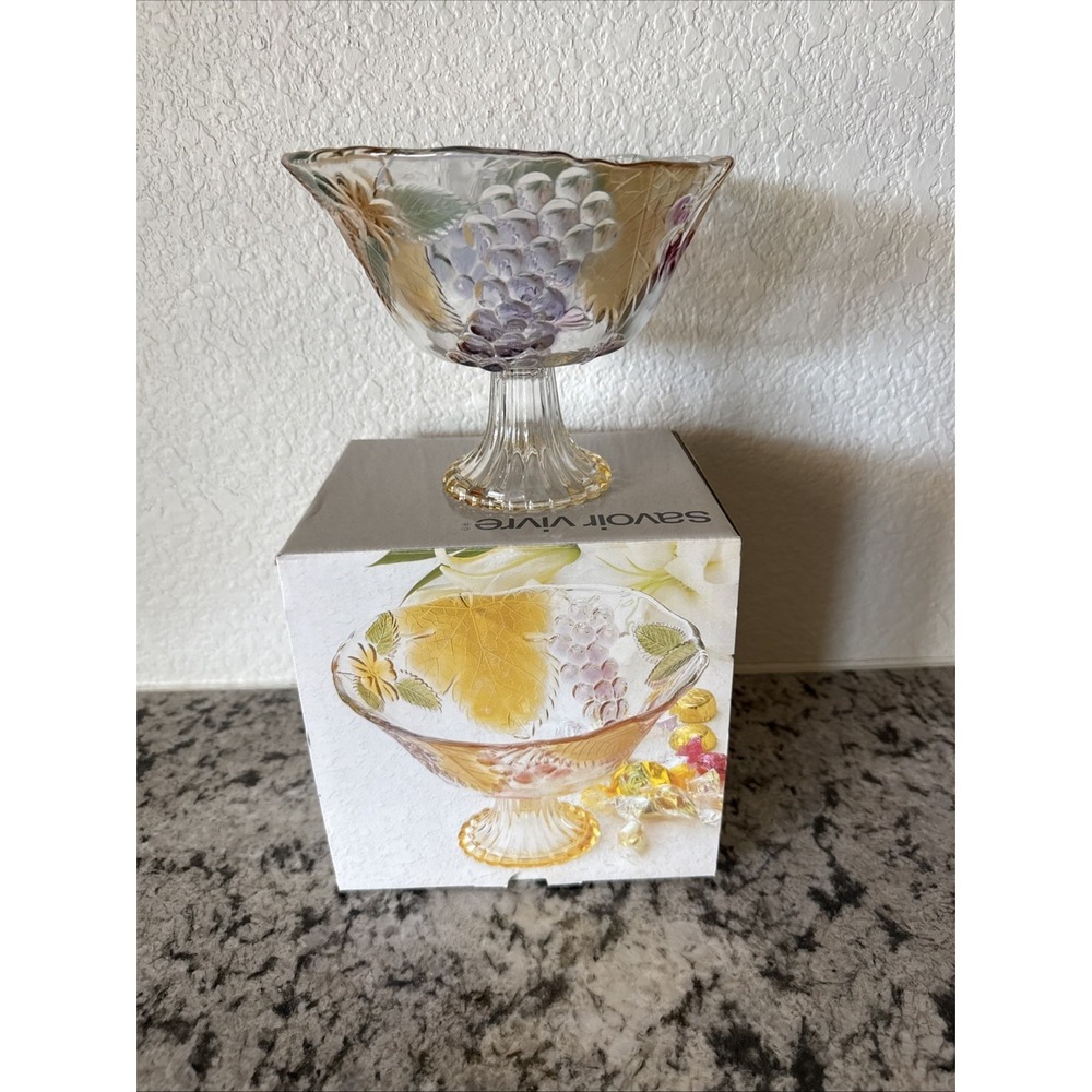 Vintage Mikasa Wild Orchard Savoir Vivre Glass Pedestal Compote Dish 7" x 5 1/2"
